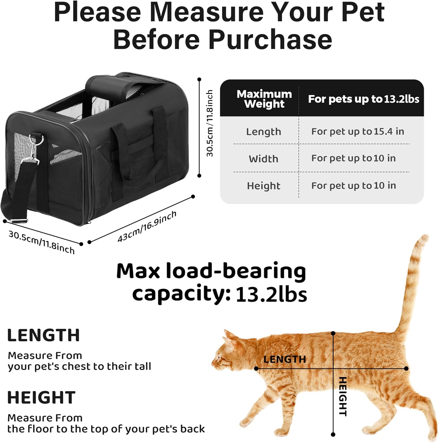 Pet Travel Carrier Soft Sided Portable Bag for Cats, Small Dogs, Kittens or Puppies, Collapsible, Durable, Airline Approved, Travel Friendly (Black Regular) - Image 2