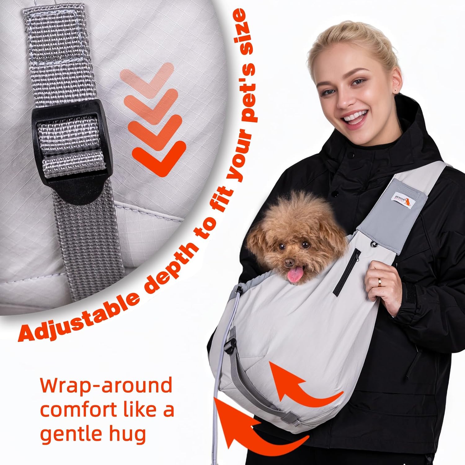 Dog Carrier Sling,Dog Carriers for Small Dogs & Cats Up to 20lbs,Puppy Carrying Backpack Pet Purse with Pockets,Adjustable Shoulder Strap,Hands Free for Travel (Grey) - Image 6