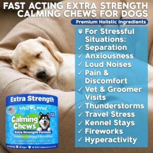Calming Chews for Dogs – Dog Calm Treats, Made in USA, Vet Recommended, Behavior Support with Melatonin & Hemp, Stress, Separation, Fireworks, Travel, Extra Strength