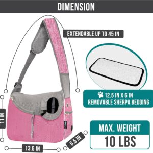 PetAmi Small Dog Sling Carrier, Soft-Sided Crossbody Puppy Carrying Purse Bag, Adjustable Sling Pet Pouch to Wear Medium Dog Cat Travel, Dog Bag for Traveling, Poop Bag Dispenser, Max 10 lbs, Pink