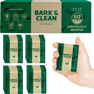 Dog Wipes for Cleaning and Deodorizing – Box of 50 Individually Wrapped 8.5″ x 9″ Bamboo Pet Wipes – Compostable, Hypoallergenic Puppy Wipes – Dog Wipes for Paws, Butt, and Body
