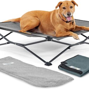 Coolaroo On-The-Go Elevated Dog Bed Kit – Portable & Cooling Travel Cot with HeatShield Fabric for Large Dogs, Lightweight & Compact, Includes Matching Carry Bag & Pacific Blue Bonus Cover, Large