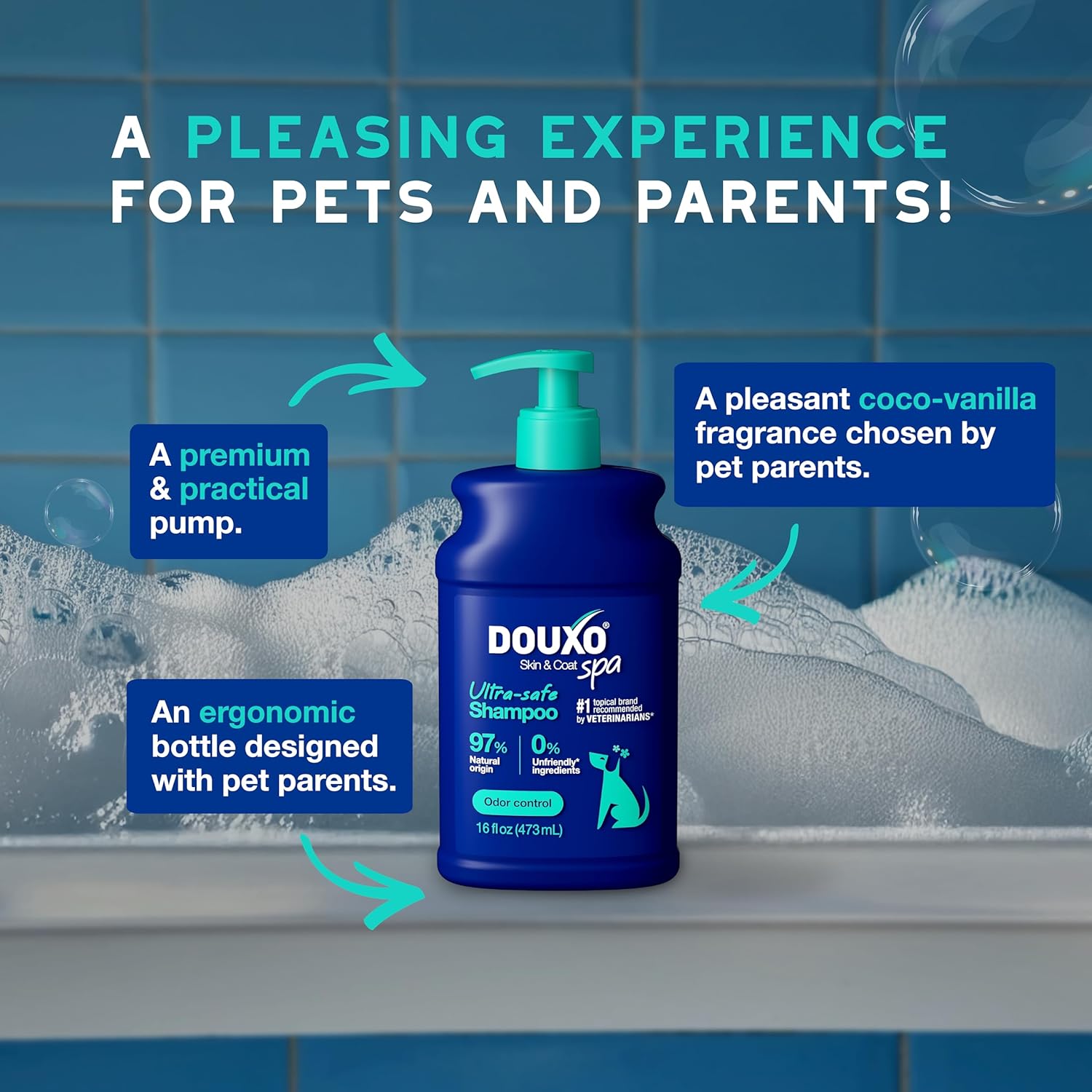 DOUXO® Skin & Coat SPA - Ultra-Safe Odor Control Dog Shampoo for Smelly Dogs, 16 fl oz, Cleans and Hydrates The Skin, Removes Odor, Leaves The Coat Soft and Smelling Great, Skin-Friendly Formula - Image 6