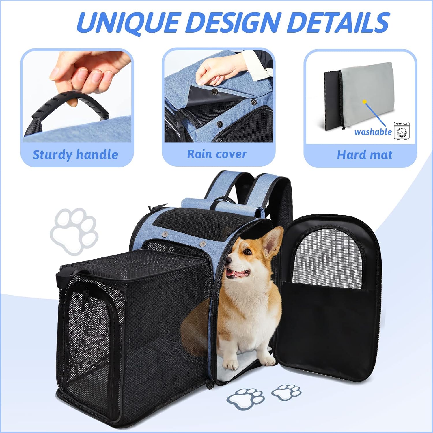 Petskd Expandable Pet Carrier Backpack for Small Medium Dog and Cat, Large Space Fits up to 15 lbs Pet, Foldable Backpack with Safety Lock Zipper and Breathable Mesh for Travel Hiking Camping(Blue) - Image 6