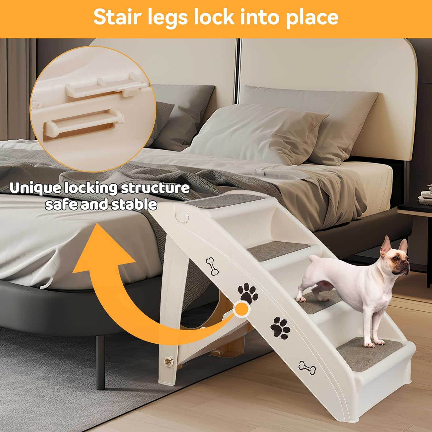 Dog Stairs for High Beds, Foldable Pet Steps Ramp with Non-Slip Bottom for Cats and Small Dogs, for Couch, Car, Portable Waterproof Dog Steps - Image 5