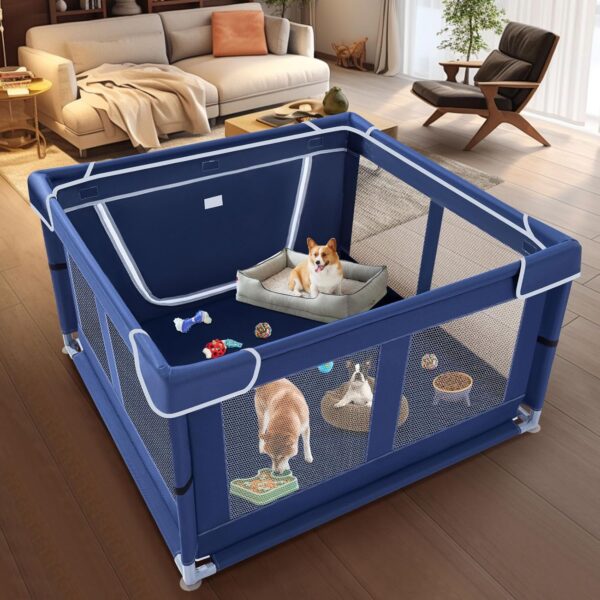 42x42x25.6 Inches Puppy Playpen with Gate, Dog Playpen for Puppies or Small Dogs, DogFence Pet Playpen for Indoor & Outdoor, Sturdy Safety DogPen with Thickened Fabric, High-Strength Nylon Wire Mesh - Image 3