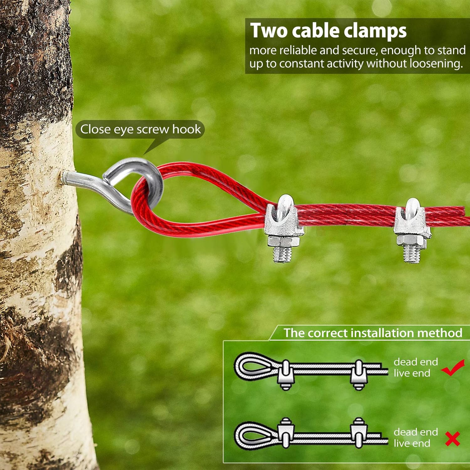 Heavy Duty Aerial Dog Tie Out Trolley System for Small to Large Dogs - 100ft Run Cable Zipline with 10ft Runner Cable Great for Yard Camping Outdoor (Red, 100 ft for one Dog up to 200 lbs) - Image 5