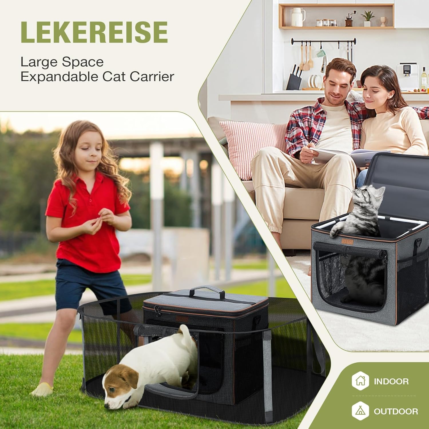 Lekereise 360 Degrees Expandable Pet Carrier Soft-Sided Pet Carrier, Large Expandable Space, 31"*27.6"*16.5" Cat, Dog Carrier, Cat Mobile Tent Outdoors Indoors for Small Animals(Grey) - Image 4