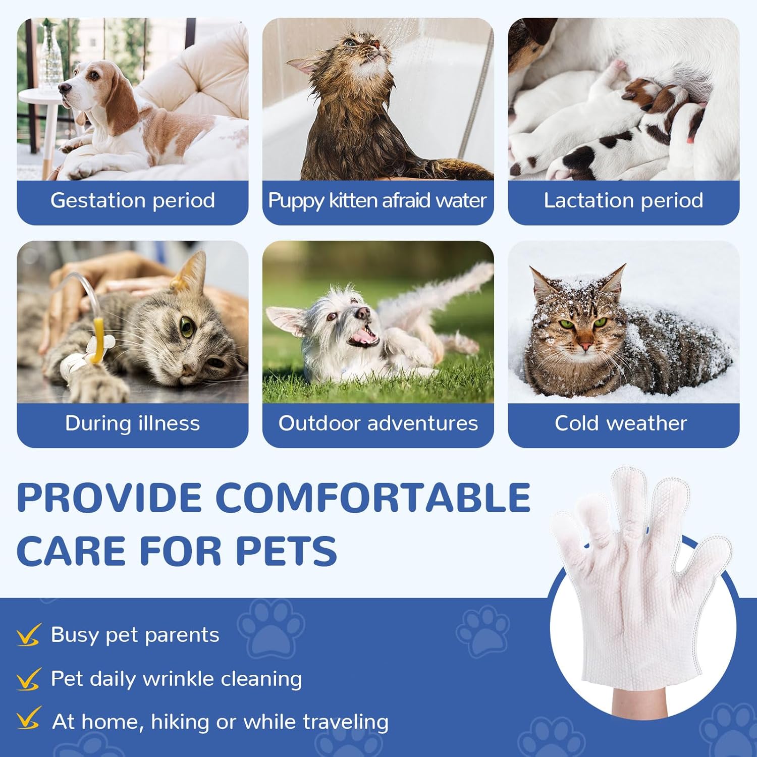 10 Pcs Pet Cleaning Glove Wipes for Dogs & Cats, Hypoallergenic Grooming Wipes, Dog Wipes for Paws and Buttocks, Dog Wipes Cleaning Deodorizing Suitable for Pet Dry Cleaning, Daily Care and Travel - Image 7