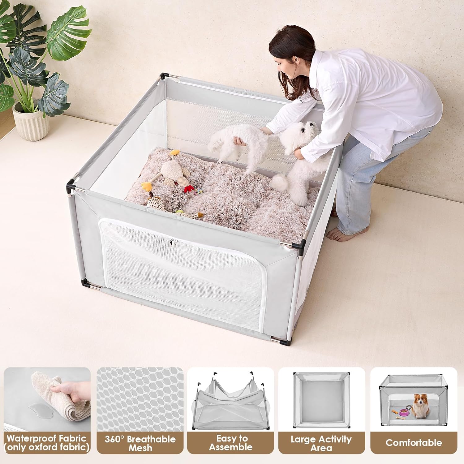 EHEYCIGA 42x42x26 Inches Puppy Playpen for Dogs & Cats Indoor or Outdoor - Dog Play Pen with Door, Dog Fence for Small Pets with Heavy-Duty Oxford & Steel Frame - Image 3