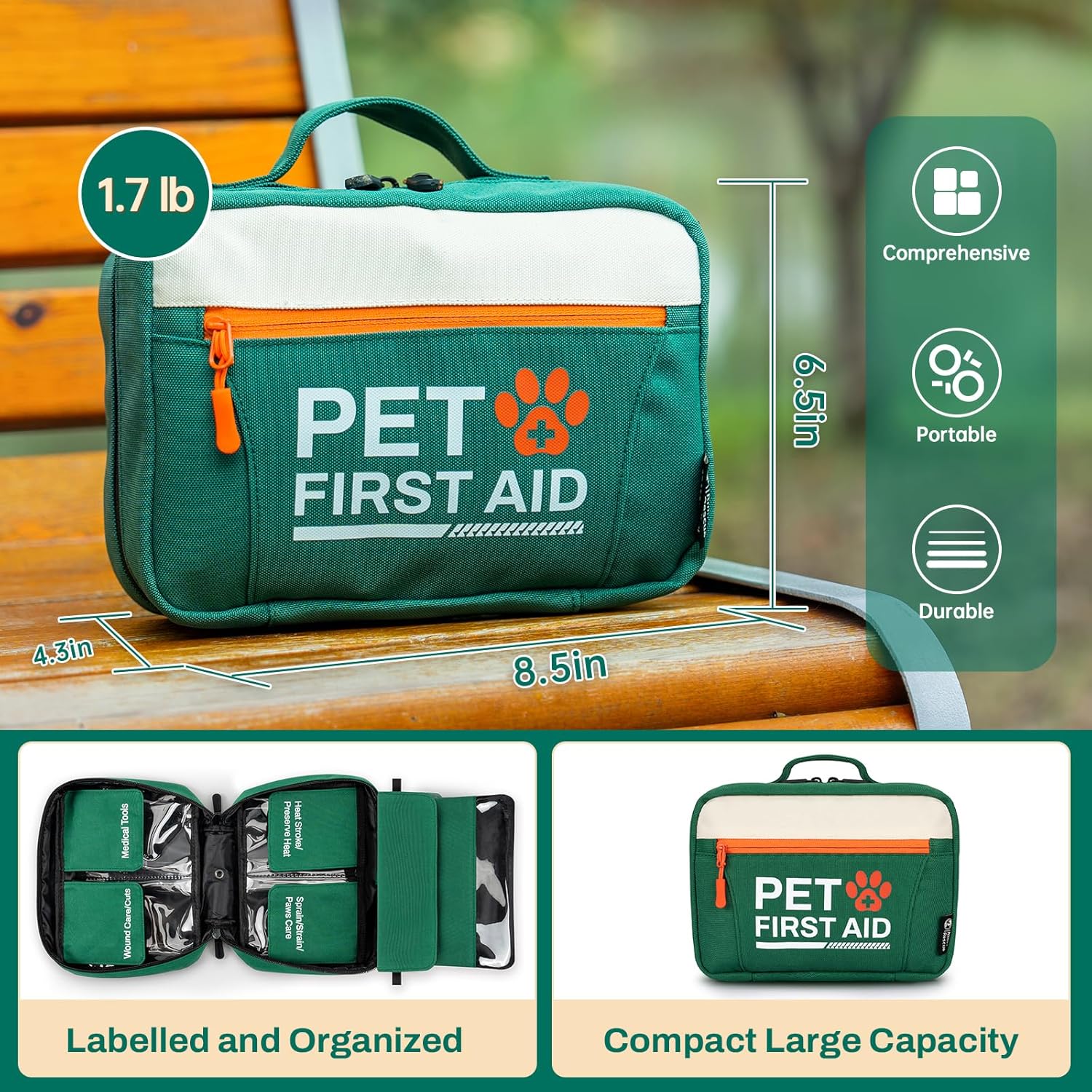 RHINO RESCUE Pet First Aid Kit, Emergency Medical Supplies for Dogs & Cats, Safety Essentials Pack with Thermometer, Disposable Booties for Home, Hiking, Traveling & Camping - Image 2