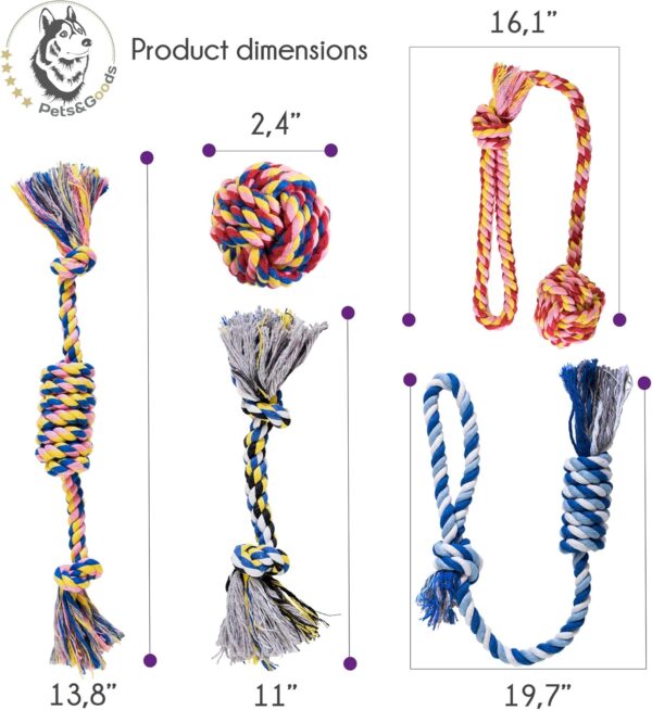 Pets&Goods Dog Chew Toys – 5-Pack Cotton Rope Tug & Teething Toy – Small/Medium Dog Chew Toy for Puppies & Adult Dogs – Interactive Tug of War Rope, Dental Cleaning, Boredom Buster – Multicolor - Image 7