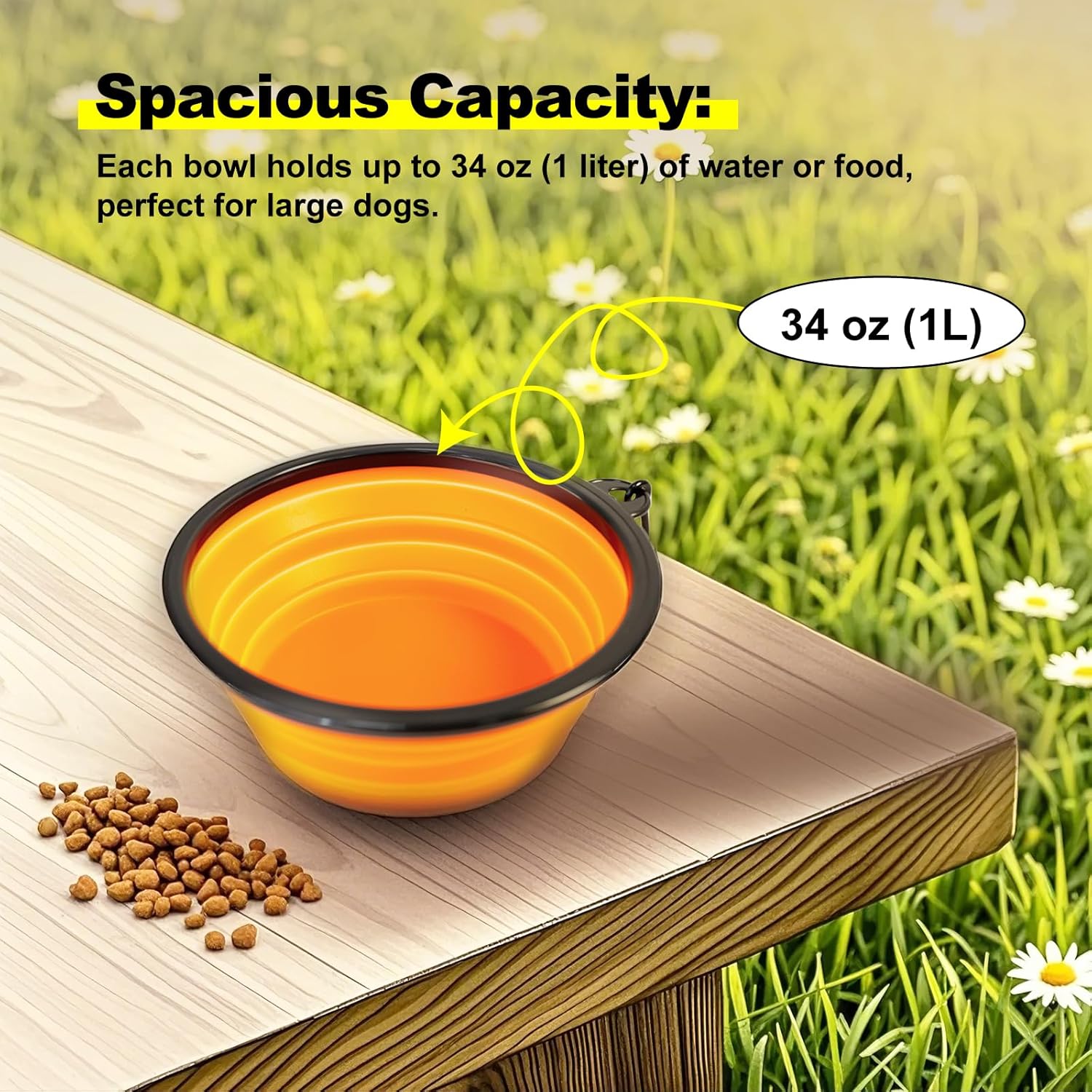 H-JY Large Collapsible Dog Travel Bowls,34oz 2Pack, Orange/Black/Yellow/Purple (Black&Orange) - Image 5