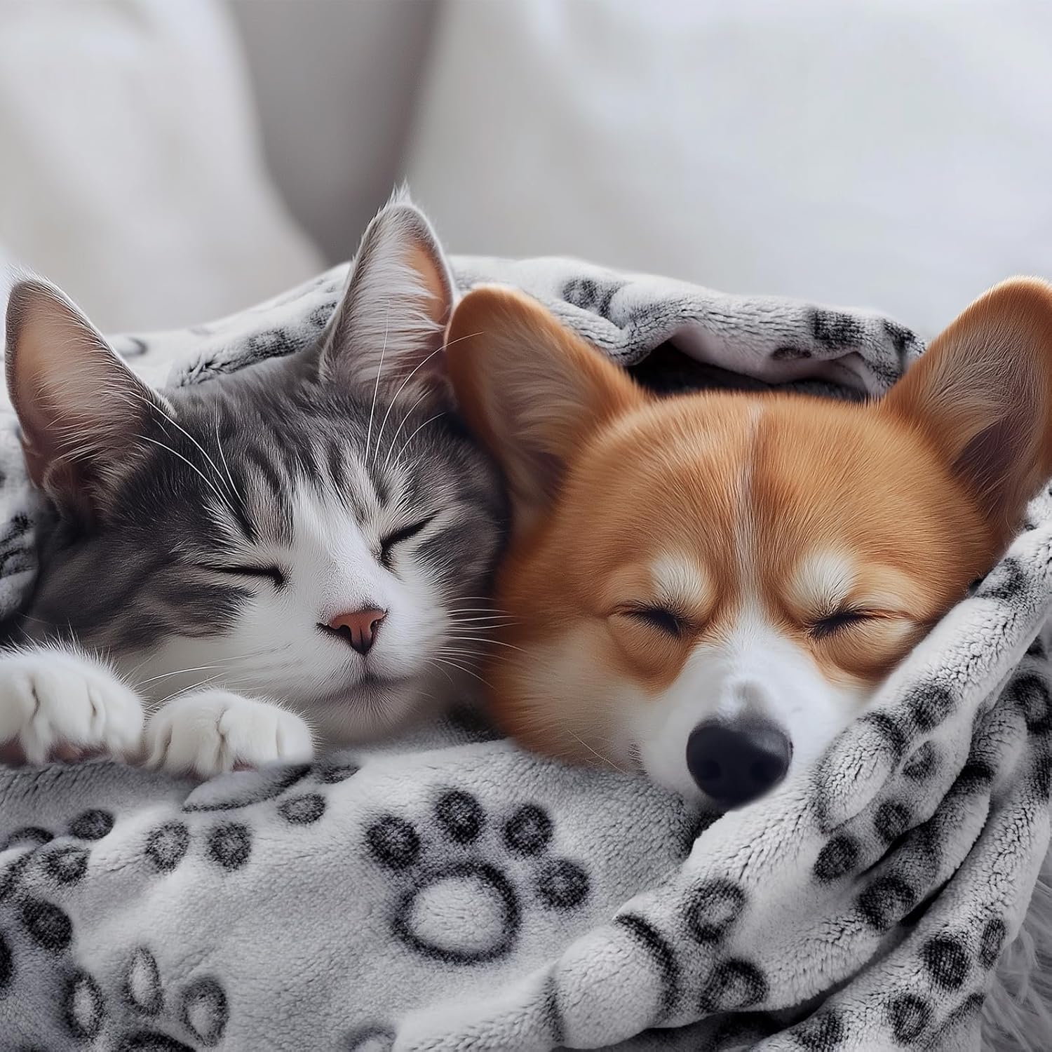 Luciphia Premium Soft Dog Blanket for Small Medium Large Dogs Washable 300GSM Fluffy Warm Fleece Puppy Cat Paw Print Pet Flannel Grey Paw M(30"x20") - Image 3