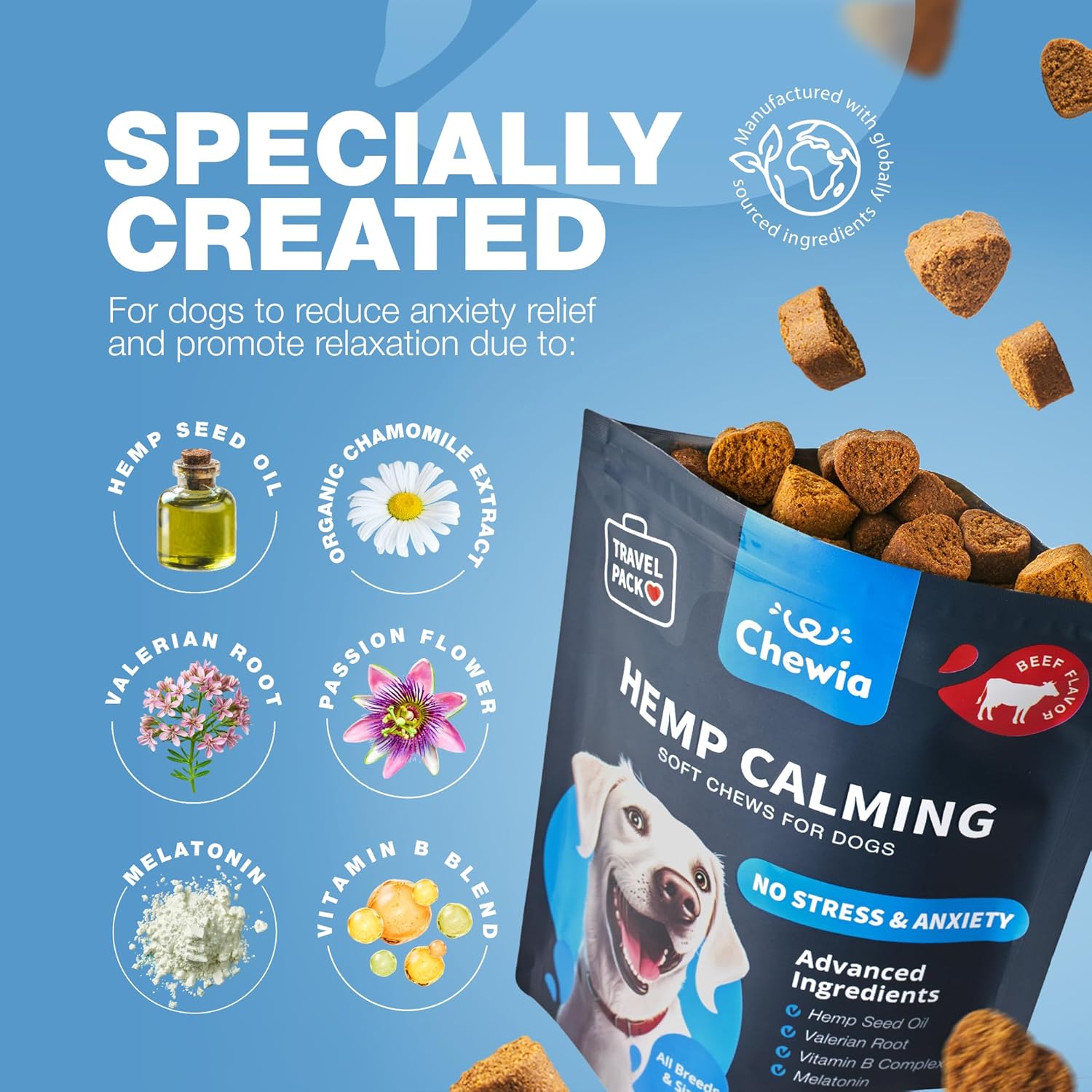 Hemp Calming Chews for Dogs Anxiety Relief - Dog Calming Treats with Melatonin, Chamomile Extract, Valerian Root - Travel Pack - Anxiety Relief Chews for Vet Visits, Grooming, Nail Trimming, Storms - Image 5