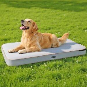 Lekereise Portable Inflatable Outdoor Dog Bed - Outdoor Dog Bed Waterproof with Oxford Fabric Surface and Removable Washable Cover, Comes with a Manual Inflator for Travel, (49''x26''x4.7'', Grey)