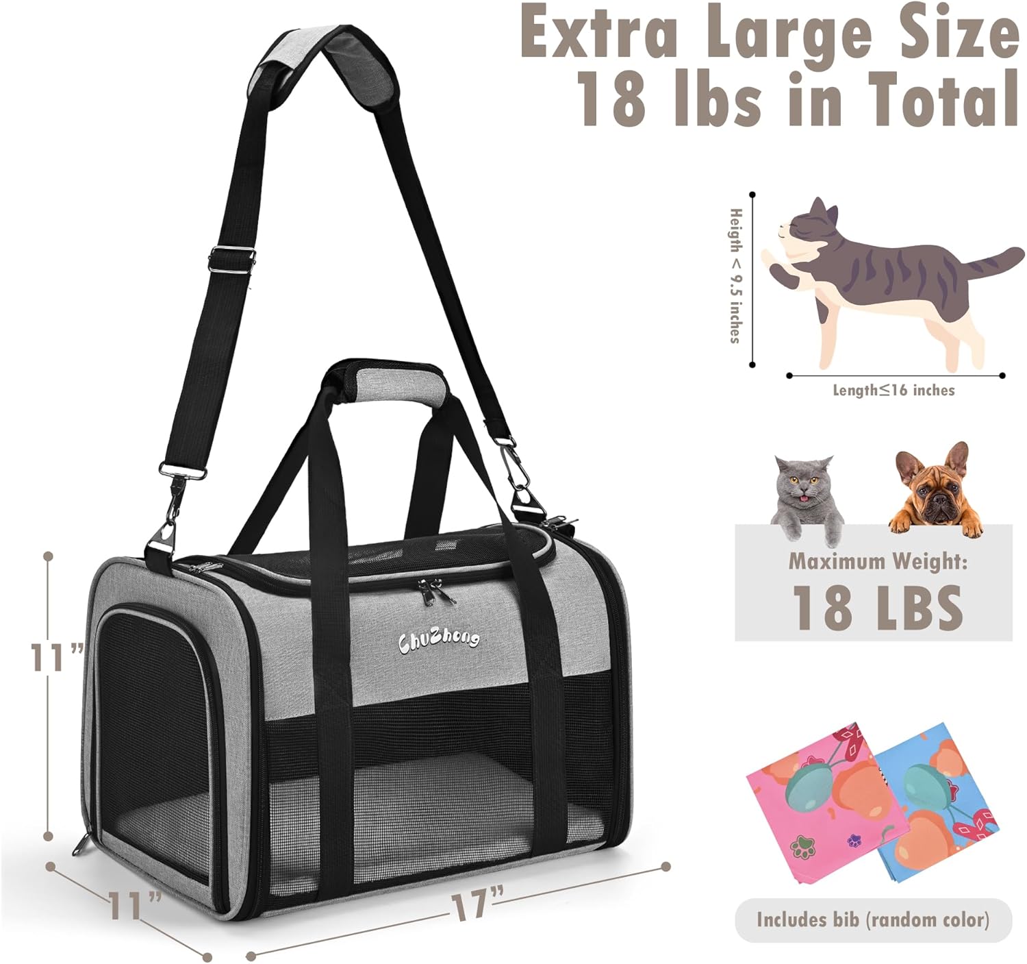 Cat Dog Carrier for Small Medium Cats Puppies up to 18 Lbs(Grey),Soft Sided Cat Bag Airline Approved,Collapsible Pet Travel Carrier, Portable Kennel with Soft,Washable,Waterproof Pad - Image 2