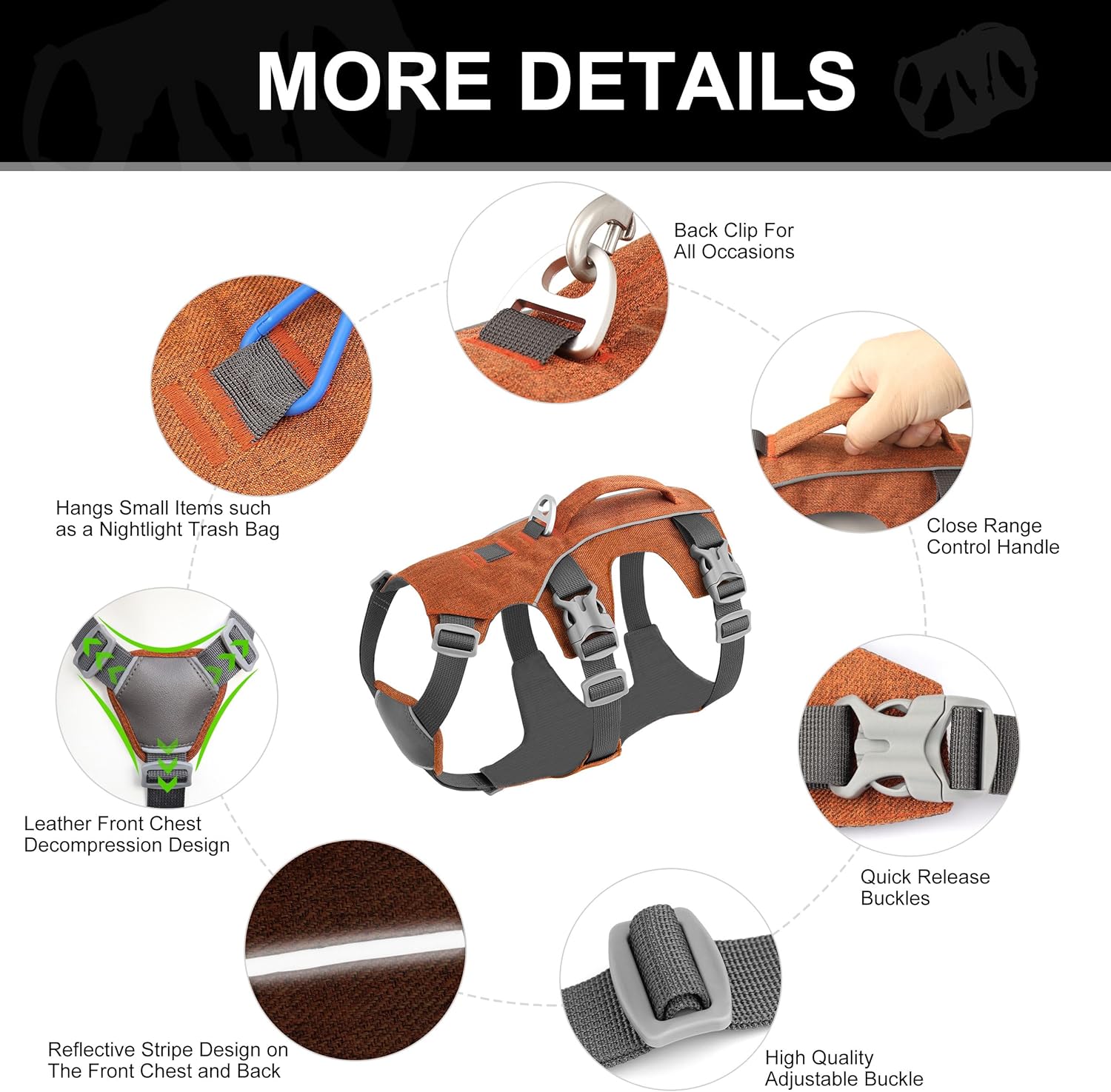 Escape Proof Dog Harness with Handle - Reflective Dog Vest,Lightweight Full Body Pet Harness Adjustable for Small Medium Dogs Walking,Training(Orange,Chest:16-27") - Image 2