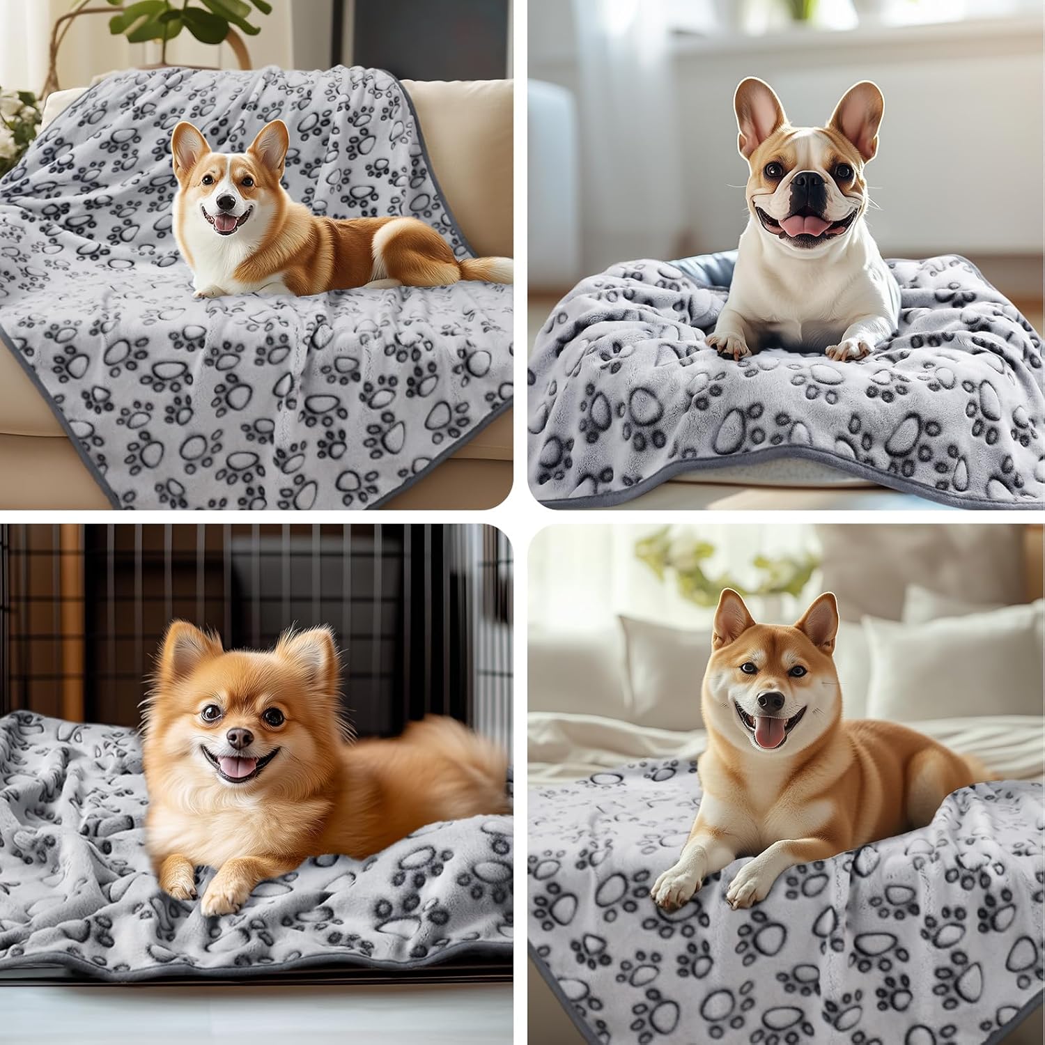 Luciphia Premium Soft Dog Blanket for Small Medium Large Dogs Washable 300GSM Fluffy Warm Fleece Puppy Cat Paw Print Pet Flannel Grey Paw M(30"x20") - Image 4