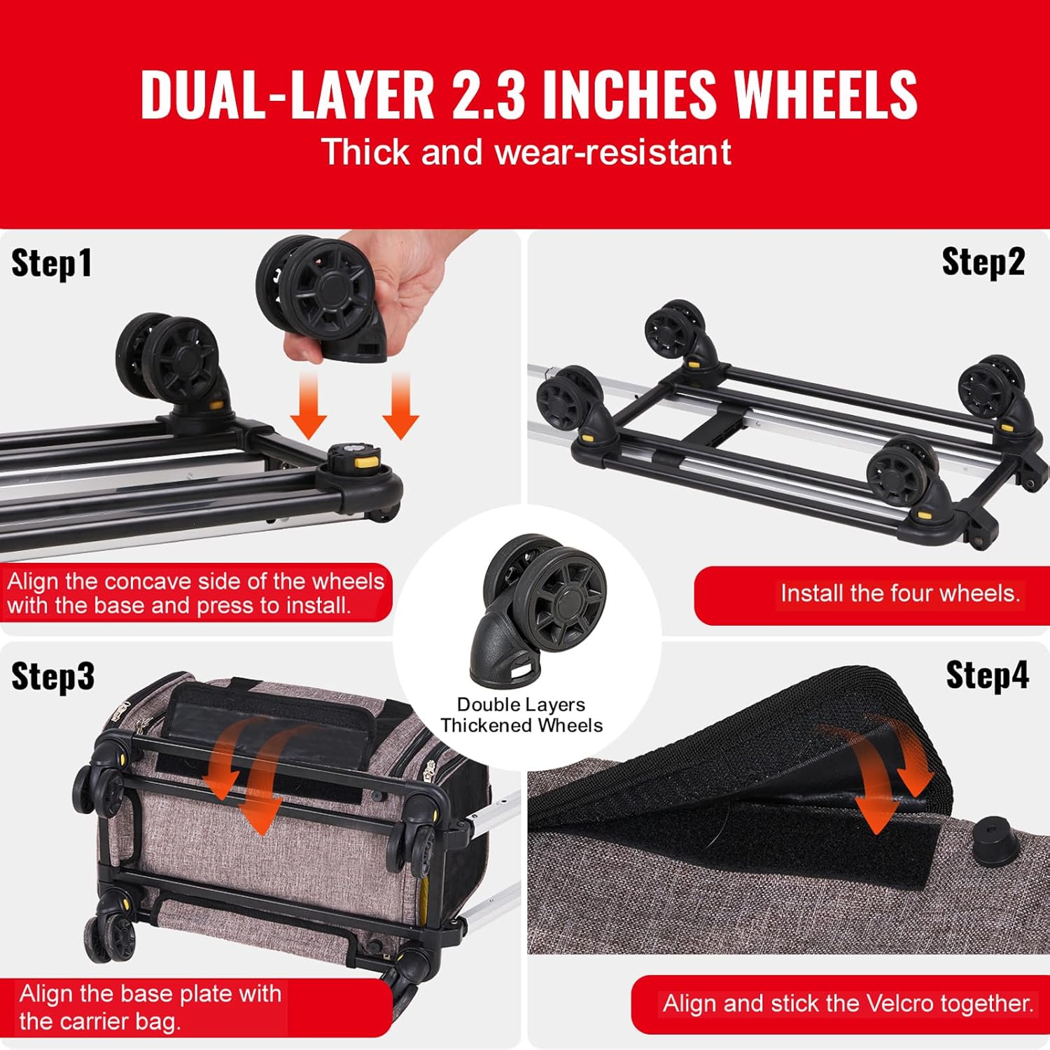 Happybuy Cat Carrier with Wheels, Airline Approved, Rolling Pet Carrier with Telescopic Handle, Shoulder Strap & Folding Bowl, Holds Pets up to 25 lbs, Grey - Image 4