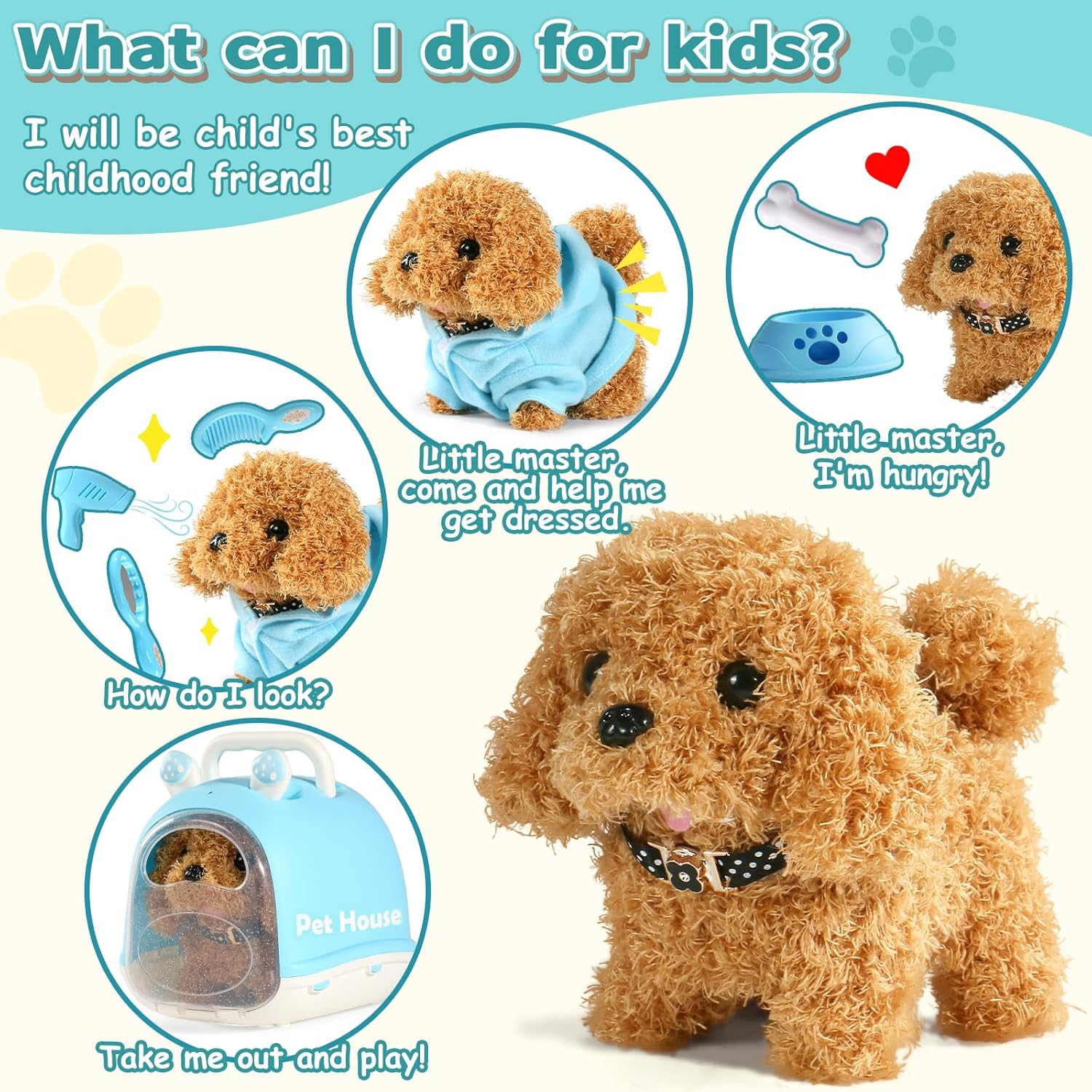 Walking Dog Toy for Kids with Leash, Realistic Toys for Girls Boys Toddler Toys, Barking Wagging Tail Interactive Dog Plush with Cute Cloak,Puppy Pet Care Gifts for Girls 3 4 5 Year Old Boys - Image 3
