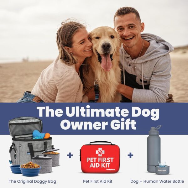The Original Doggy Bag™ - Complete Dog Travel Bag for Supplies with 2 BPA-Free Travel Dog Bowls & 2 Pet Food Containers - Traveling Kit for Road Trips, Camping, Weekend Away or Doggy Gift - Grey - Image 7