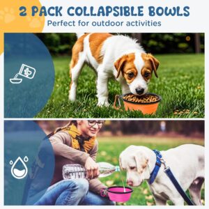 Collapsible Dog Bowls Medium, 2 Pack 22oz Portable Travel Dog Bowls, Foldable Water Bowl for Dogs Cats, Pet Feeding Watering Dish with Carabiner, Food Grade Silicone BPA Free(Pink+Orange, M)