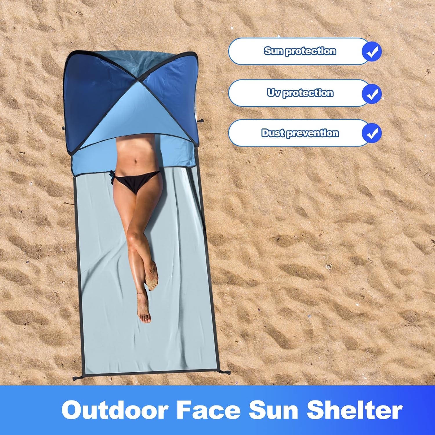 Beach Tent for Pet Shade Pop Up Portable Mini Head Sun Shelters Canopy with Beach Blanket for Camping Outdoor Hiking Picnic Windproof Waterproof with Tent Nails Phone Stand (Blue) - Image 4