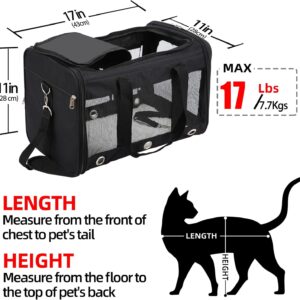 Soft Sided Cat/Dog Carrier,Collapsible Pets Travel Carriers for Pet/Puppy with Shoulder Strap & Removable Mat,Mesh Top Load Small Dogs/Cats Carry Bag Up to 17 Lbs TSA Airline Approved（Black,M）