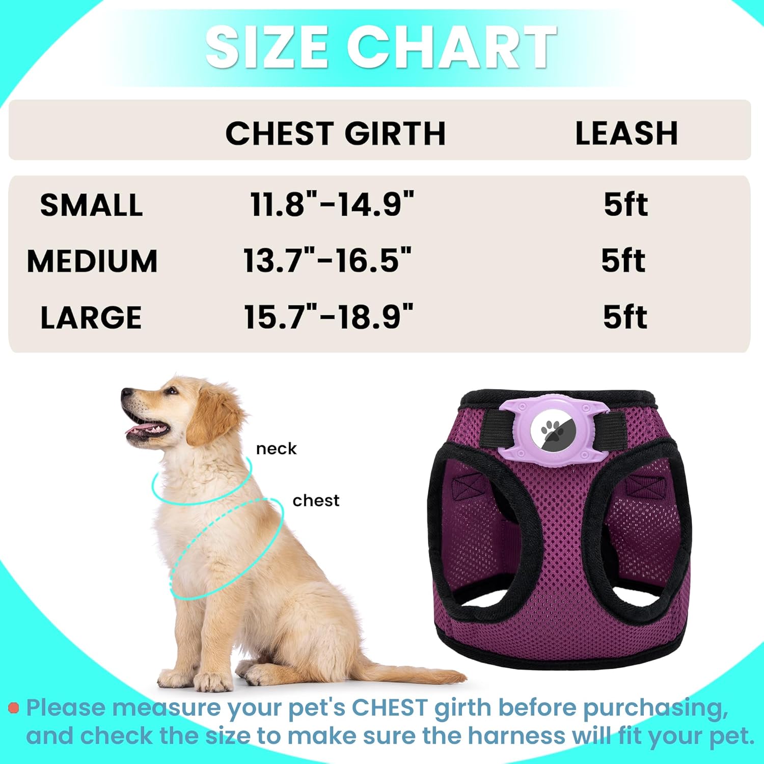 Dog Harness with Airtag Holder for Small Dogs, Puppy, Cats - No Pull Step in Small Dog Harness and Reflective Dog Leash Set for Walking Training Travel Grooming Outdoor - Image 2