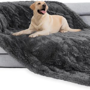 gogobunny Waterproof Dog Blanket for Large Dogs, Cats, Puppy, Reversible Faux Fur Pet Throw Blanket, Washable, Calming Furniture Protection for Sofa Bed (50x60 Inch (Pack of 1), Grey)
