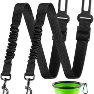 LivTee Dog Seat Belt for Car, Retractable Pet Safety Harness, Adjustable Nylon Dog Seatbelt Leash, Comfortable Dog Accessories for Vehicles (Black-2PCS)