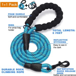 No Pull Dog Harness Adjustable Reflective Oxford Easy Control Medium Large Dog Harness with A Free Heavy Duty 5ft Dog Leash (L (Neck: 18″-25.5″, Chest: 24.5″-33″), Blue Harness+Leash)
