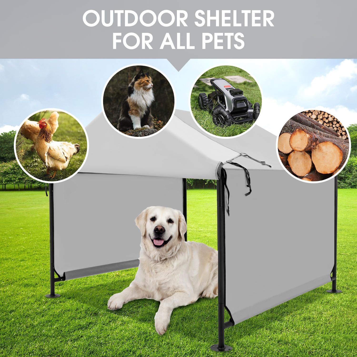 XLarge Outdoor Dog House 4'x4'x3.6' for Large Dogs, Animal Shelter with Upgraded Doors, Outside Sun Rain Canopy Pet House for Dogs, Cats, Small Animals and Livestock, Grey - Image 8
