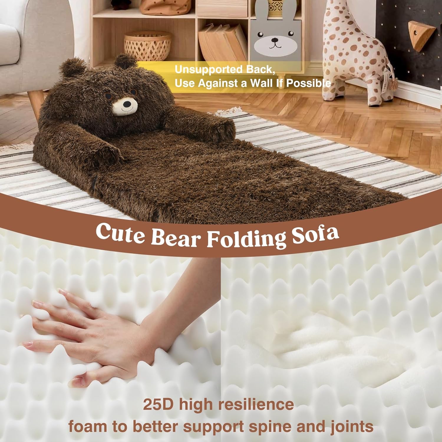 Foldable Dog Bed, Pet Couch for Small Medium Dogs Napping Playing, Washable Removable Comfy Faux Fur Cover, Orthopedic Puppy Bed with High Resilience Memory Foam and Anti-Slip Bottom, Brown - Image 3