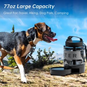 77oz Portable Dog Water Bottle, Camping Essentials, Large Travel Bottle with Pull-Out Drinking Bowl, Portable Beach Accessories, Car Water Container for Dogs, BPA Free – Black