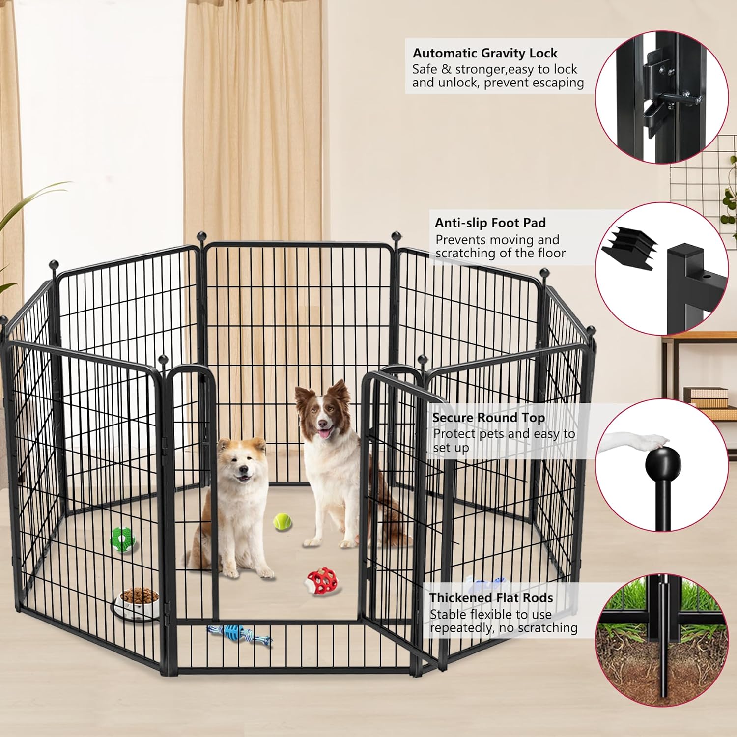 Dog Playpen 40 inch 8 Panels Dog Fence Outdoor for Yard, Indoor Dog Pen for Large/Medium/Small Dogs, Heavy Duty Puppy Playpen with Door Portable Pet Fence for RV Camping - Image 3