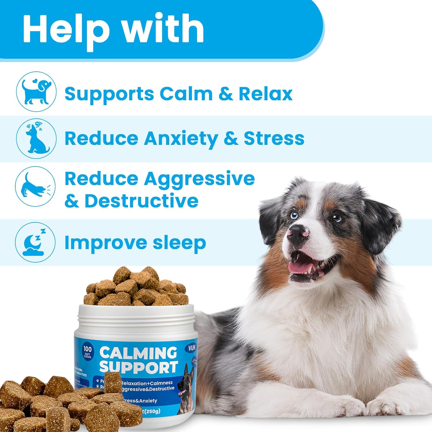 Dog Calming Chews for Anxiety Relief-Natural Stress Support with Chamomile,Valerian Root, Melatonin & L-Theanine- Helps for Separation,Barking,Thunderstorm,Fireworks,Travel,Vet Visit -100 Soft Chews - Image 3