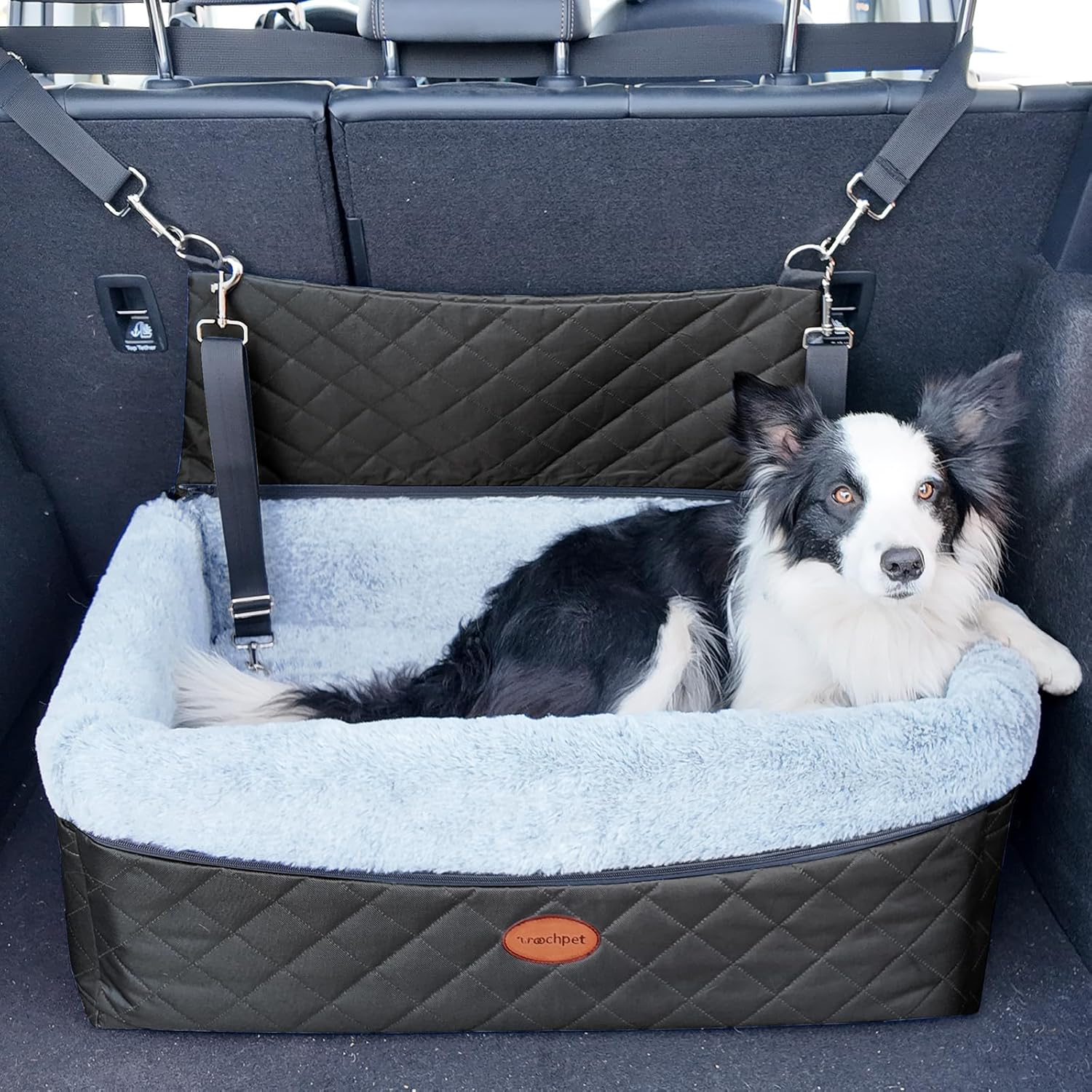 Dog Car Seat for Large/Medium Pet, Anti Slip Bottom Dogs Booster Seat for All Seasons,Pet Travel Bed with Thick Dog Sofa Cushion,2 Safety Leashes(Black) - Image 9