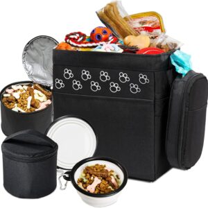 Dog Travel Bag - Airline Approved, 2 Food Containers, 2 Bowls, Treat Pouch & Accessories