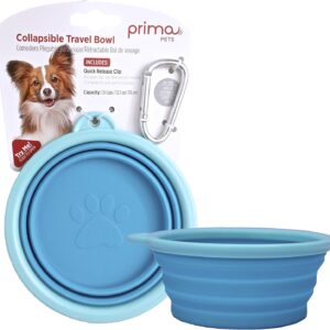 Prima Pet Expandable/ Collapsible Silicone Food & Water Travel Bowl with Clip for Small & Medium Dog and Cat, Size: 1.5 Cups (5.1 Inch Diameter Bowl) (AQUA)