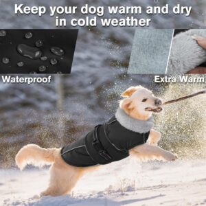Lelepet Warm Dog Coat Reflective Dog Fleece Vest Waterproof Jacket Windproof Winter Cold Weather Coats with Adjustable Buckle Jackets for Large Dogs, Black, L