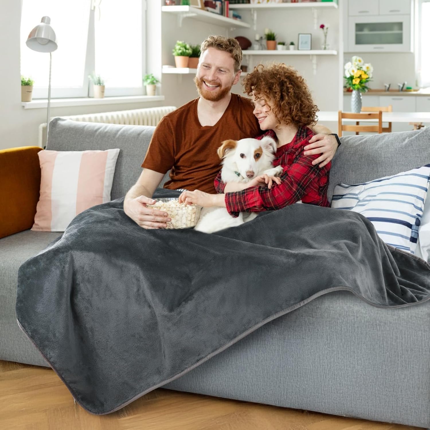 LOOBANI Waterproof Dog Blanket for Bed: Spill-Proof Puppy Blankets for Small Medium Dogs Washable, Reversible Soft Flannel Pet Throw for Couch Sofa Cover, Crate, Travel, Picnic, 30" x 40", Grey - Image 5