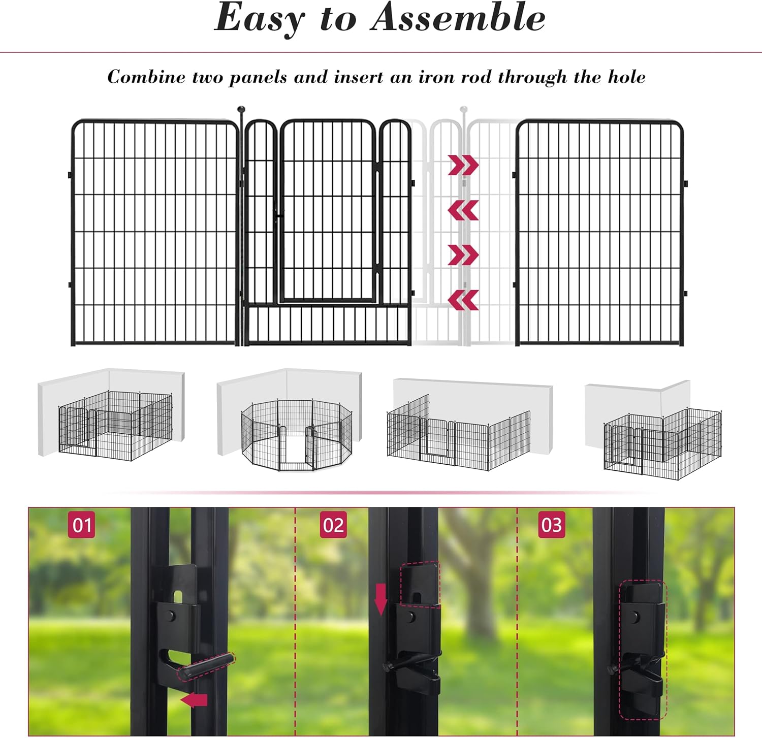 Dog Playpen 40 inch 8 Panels Dog Fence Outdoor for Yard, Indoor Dog Pen for Large/Medium/Small Dogs, Heavy Duty Puppy Playpen with Door Portable Pet Fence for RV Camping - Image 4