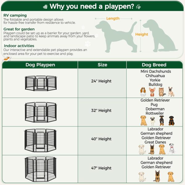 Yaheetech Dog Playpen Outdoor, 40 inch 8 Panels Dog Pen Indoor Heavy Duty Puppy Exercise Pen Metal Pet Fence for RV Camping/Yard/Garden - Image 9