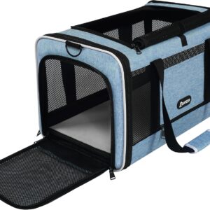 Cat Carrier 18 x 11 x 11 Top Loading Soft-Sided Pet Travel Bag Over 15lbs, Portable Small Dog Puppy Car Crate 10 lbs, Chihuahua Kennel Carry Case, Kitty Cloth Cage Medium Cat Under 25 Blue