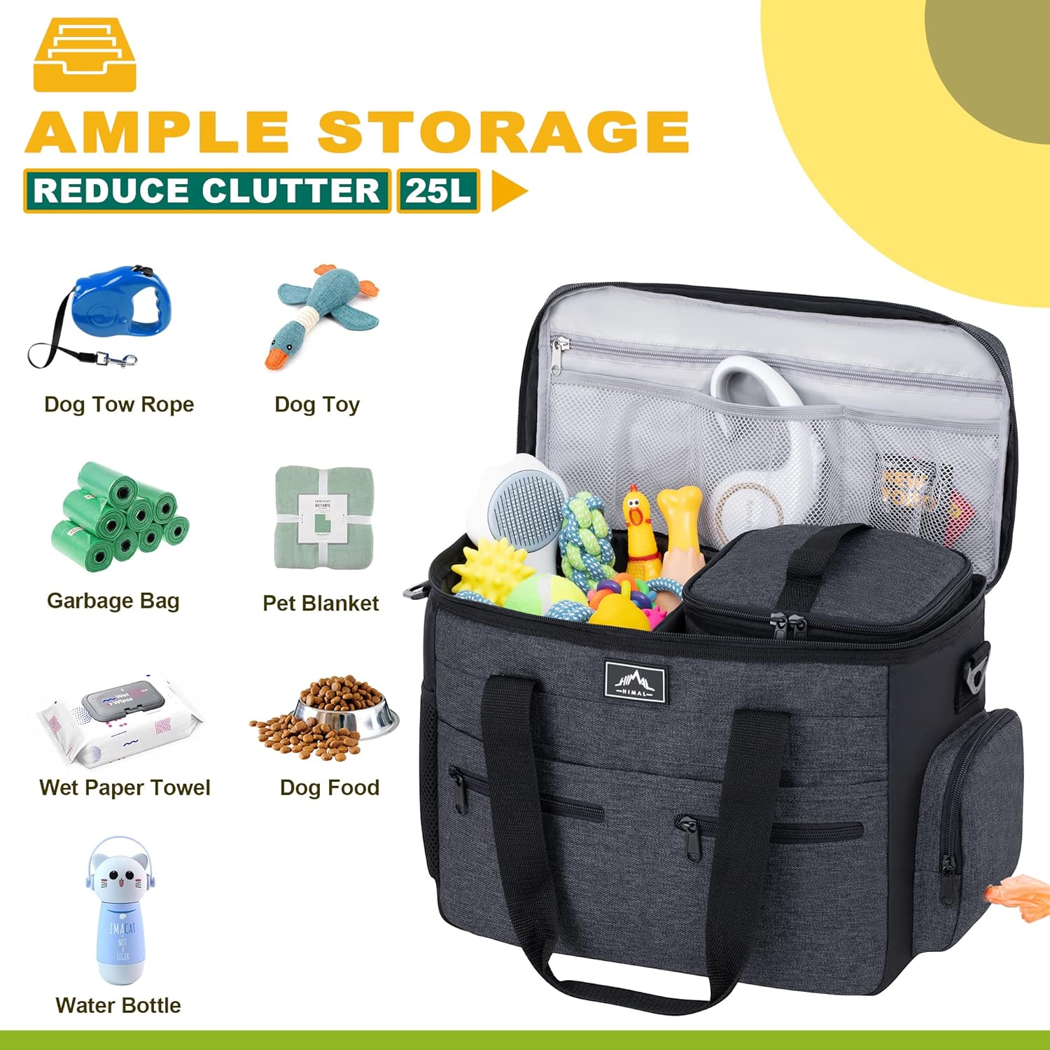 Dog Travel Bag Kit for Supplies - Large Pet Travel Bag for Dogs - Convenient Luggage Sleeve, Overnight, and Weekend Trips - Includes 2 Food Containers, 1 Organizer, 2 Collapsible Bowls Black - Image 3