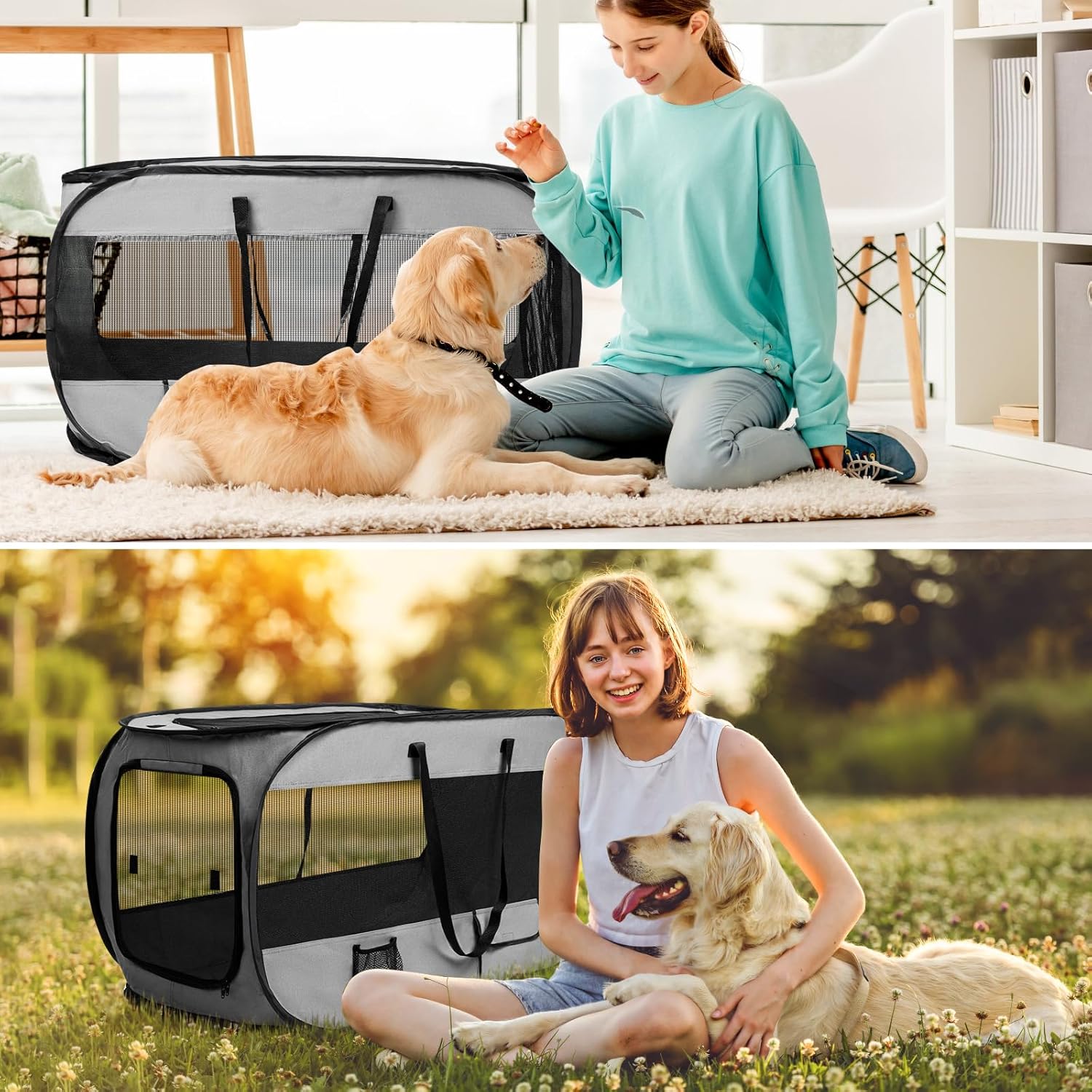 Realife Dog Enclosures Home Outdoor Fashions Portable/Collapsible/fixable, Pop Up Travel Pet Tent, 38" L x 22.5" W x 5.5" H,Grey - Image 2