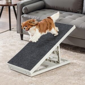 2 in 1 Dog Ramp Bed Adjustable Folding Collapsible for Small Medium Pets Cat Ramp with Non Slip Carpet, Adjustable Height Dog Ramp for Couch,Sofa,Chair