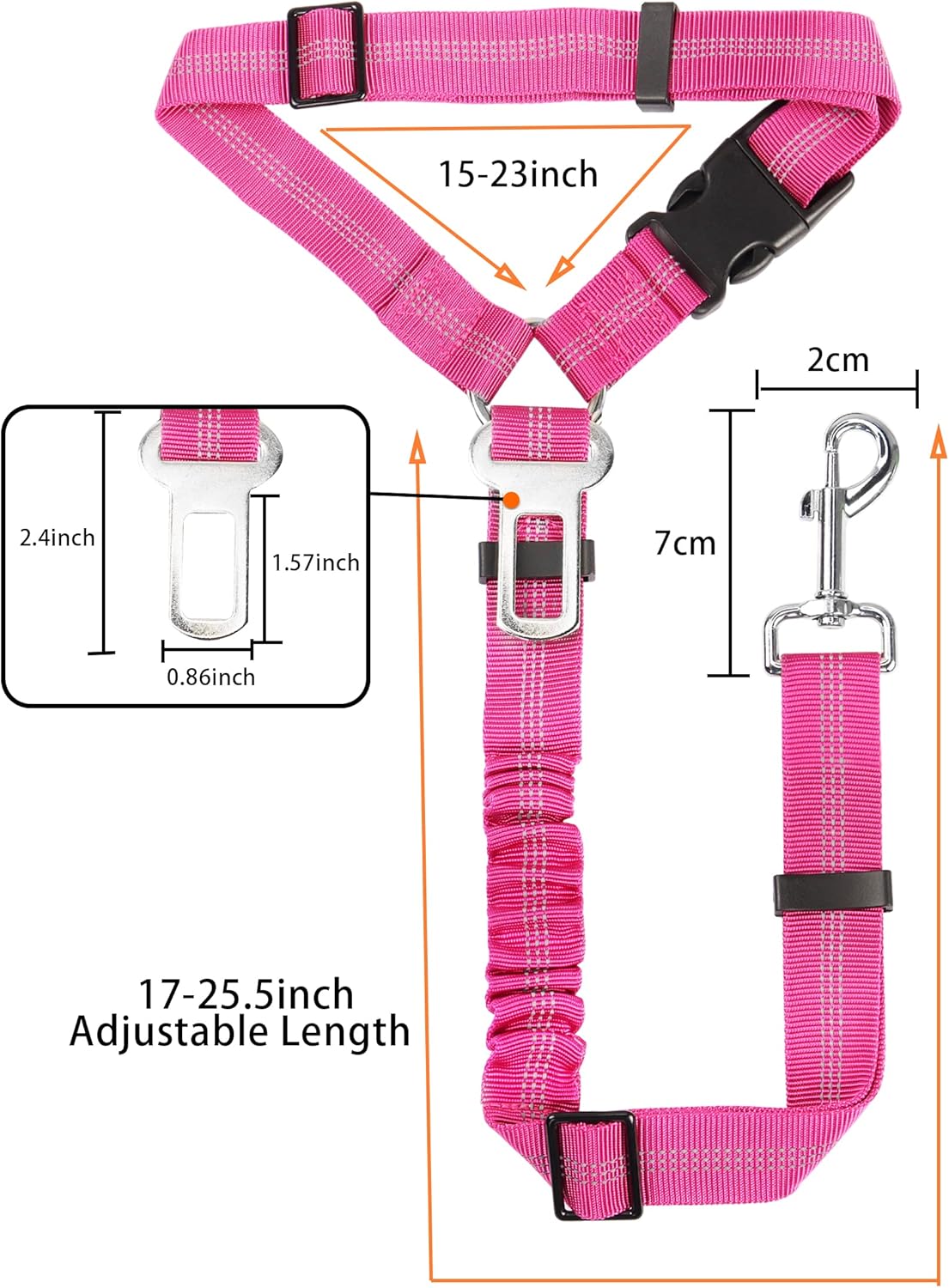 YAOHDAO Dog Seat Belt Harness for Car, Restraint Adjustable with Elastic Bungee Buffer Headrest for Vehicle, 360° Swivel Carabiner Nylon Pet Safety Seat Belts Heavy Duty Car Harness for Dogs Rosy Red - Image 5